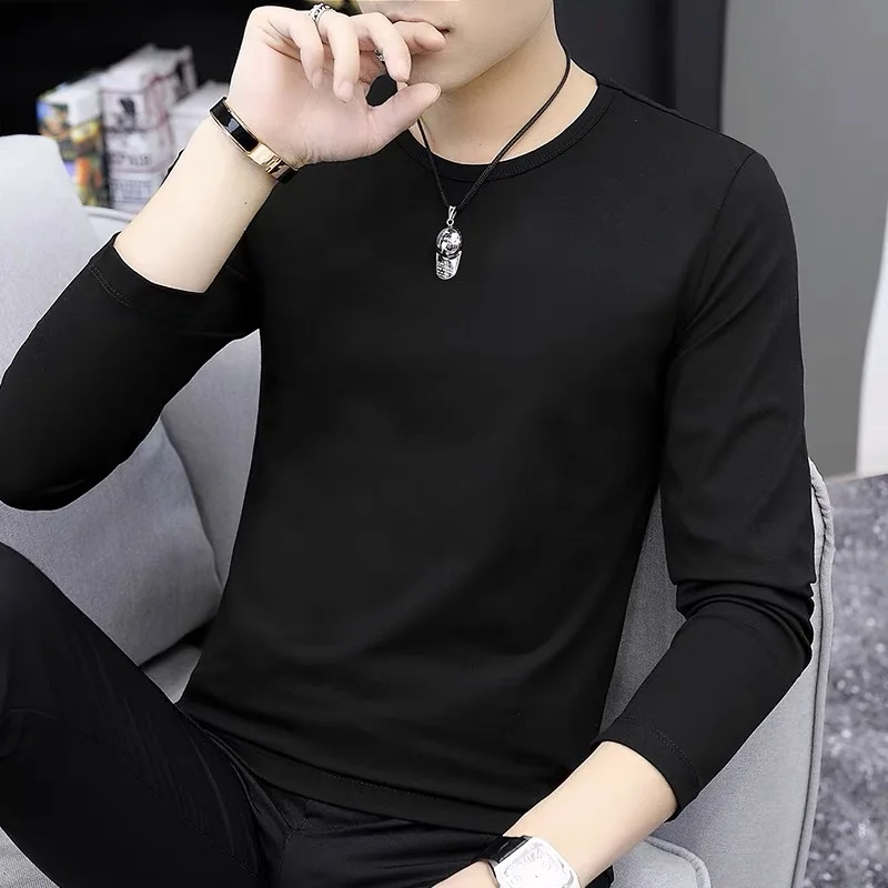 Spring-and-Autumn-Loose-Solid-Color-Mens-Long-Sleeved-T-shirt