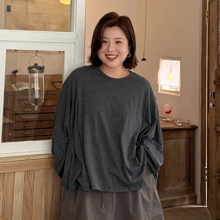 Spring-and-Autumn-Pure-Cotton-Bat-Sleeve-Comfortable-Breathable-Long-Sleeve-200-Jin-Large-Womens-T-shirt