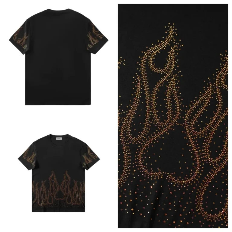Spring-and-Summer-Heavy-Flame-Hot-Diamond-Personality-Fashion-Versatile-Mens-Short-Sleeved-T-shirt