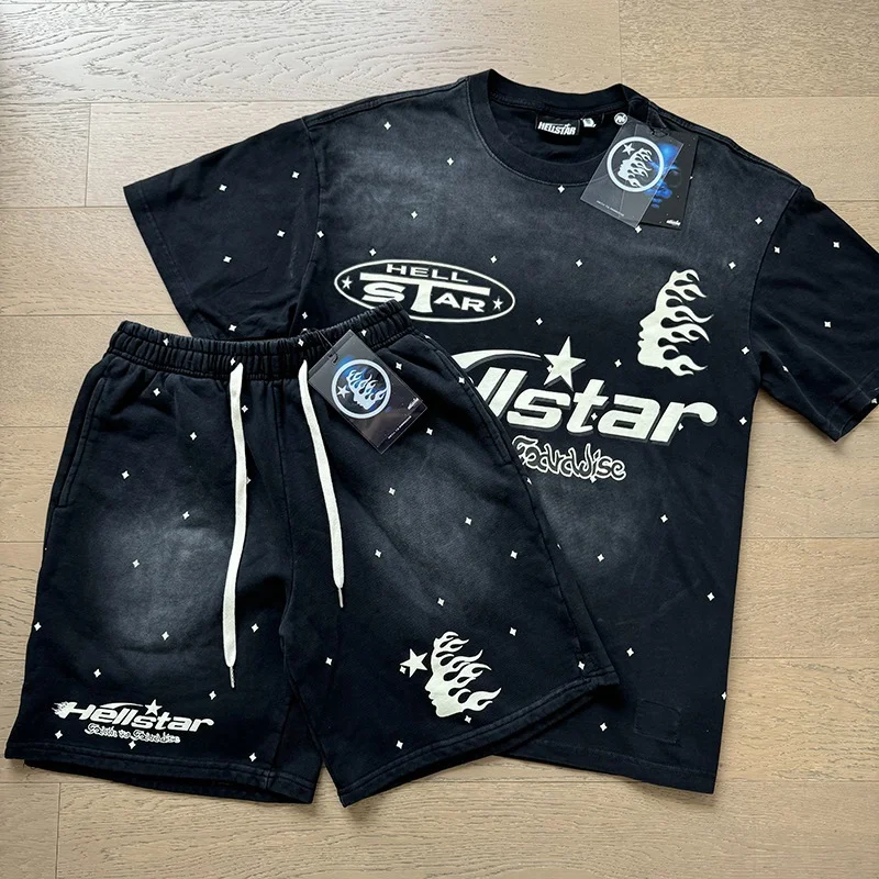 Stock-Hell-Star-T-Shirt-Set-Oversized-Hip-hop-Streetwear-Distressed-Vintage-Washed-Cotton-Tee-Short-Sleeve-Sets-Mens-T-Shirts