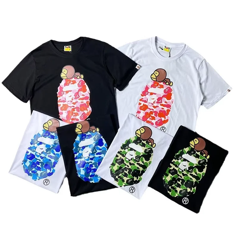 Streetwear-Smart-Casual-Ape-Print-T-Shirt-100-Organic-Cotton-Crew-Neck-Breathable-Short-Sleeve-Eco-Friendly-Tops