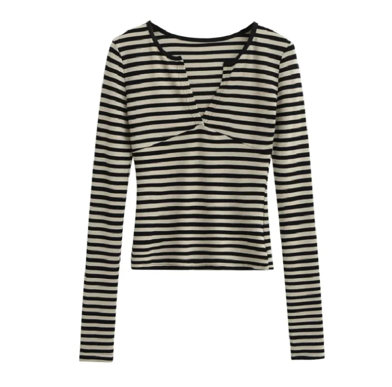 Stripe-Ladies-Sexy-V-Neck-T-Shirt