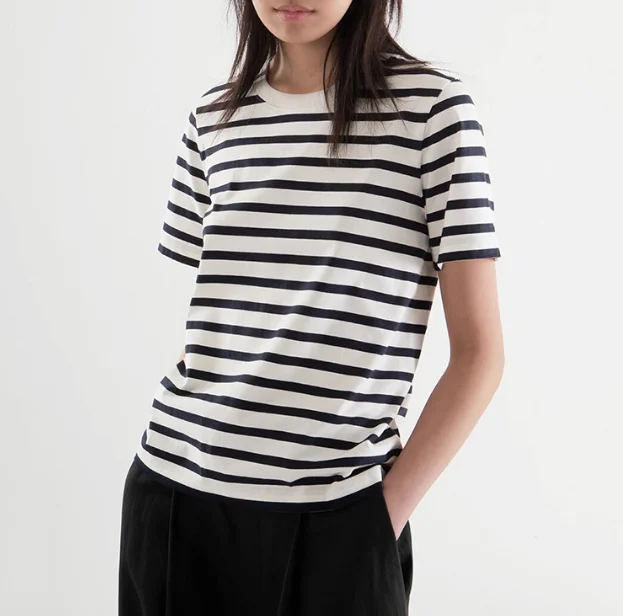 Striped-T-shirt-Womens-Summer-Short-sleeved-Loose-Round-Neck-All-match-Half-Sleeve-Top