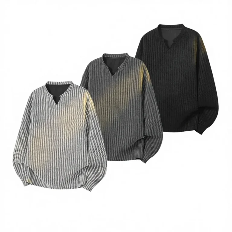 Style-V-Neck-Long-Sleeved-Bamboo-Fiber-Washed-Wear-Resistant-T-Shirt-Autumn-Black-White-Color-Block-Striped-Loose