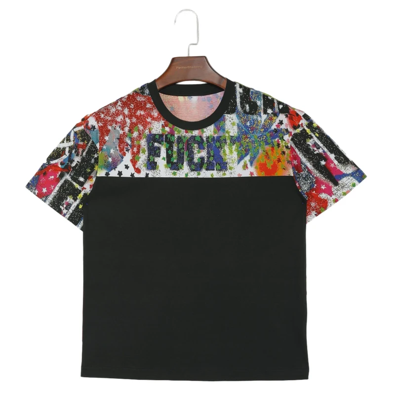 Stylish-Mens-Patchwork-Digital-Printed-O-neck-Collar-Short-Sleeve-T-shirt