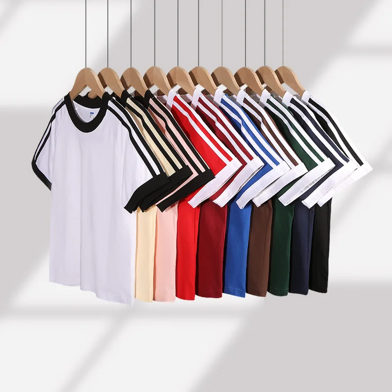 Summer-200gsm-100-Cotton-Childrens-T-shirt-Screen-Print-Custom-Kids-Plain-T-shirt-Striped-Design