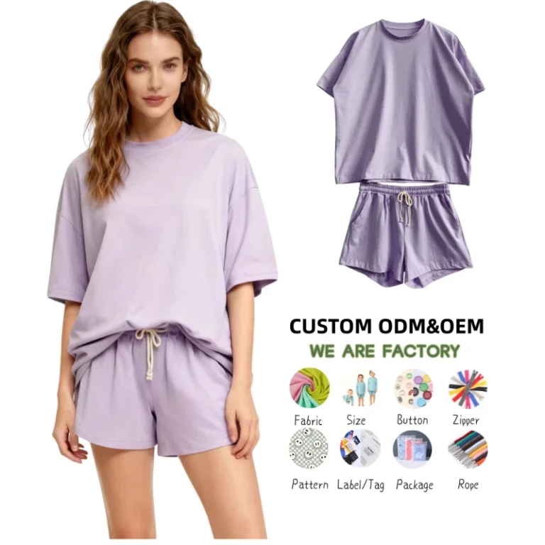 Summer-Adult-Women-Solid-Color-Knitted-Cotton-Oversized-T-shirt-and-Short-Set-Casual-Clothing-Set