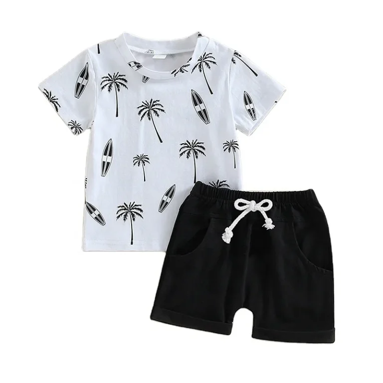 Summer-Boys-Baby-Kids-Short-Sleeve-Coconut-Print-t-Shirt-Shorts-Set-Two-Sets-of-New-Casual-Two-Sets