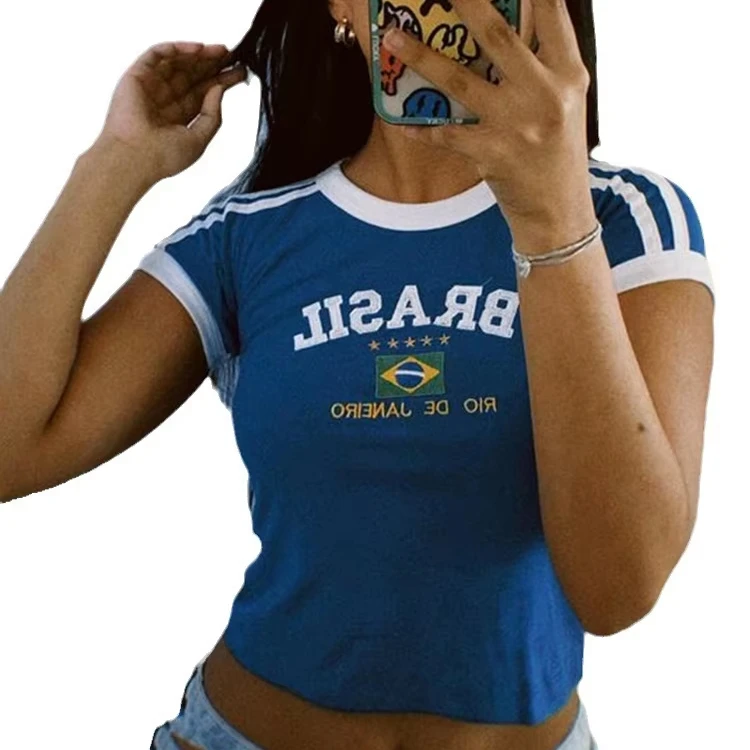Summer-Casual-Round-Neck-Tee-Retro-Slim-Fit-Raglan-Sleeve-Contrast-Sexy-Letter-Cropped-Top-T-Shirt-Women