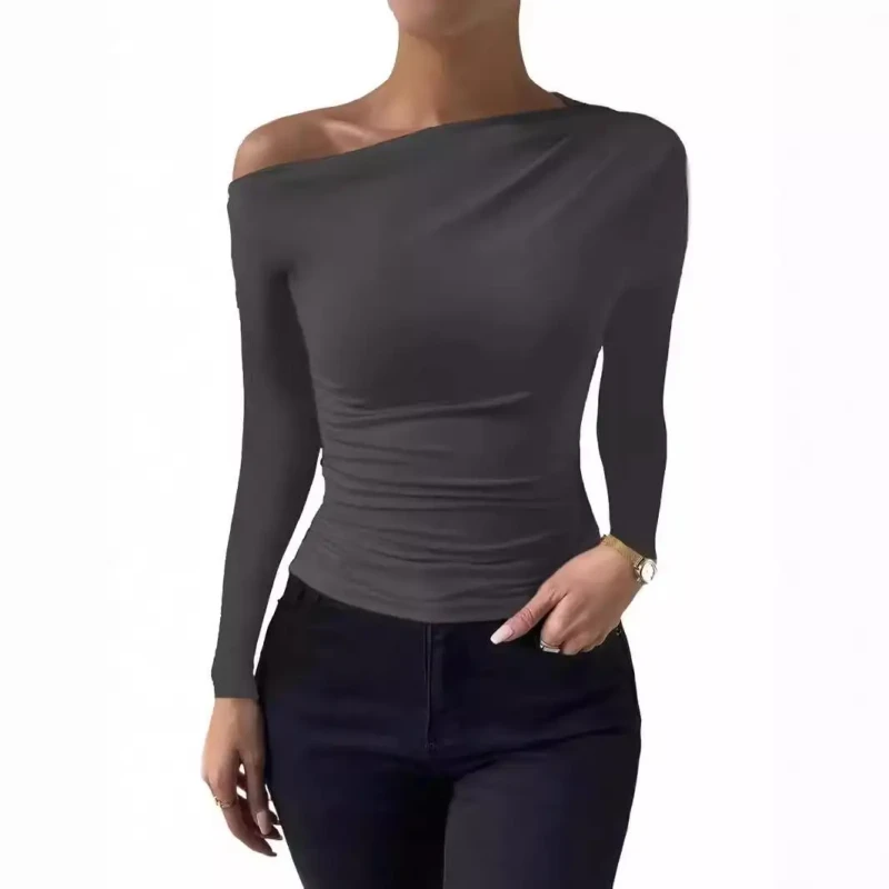 Summer-Casual-Womens-T-Shirts-Elegant-One-Shoulder-Short-Sleeve-Regular-Fit-Anti-Pilling-Breathable-Womens-Top