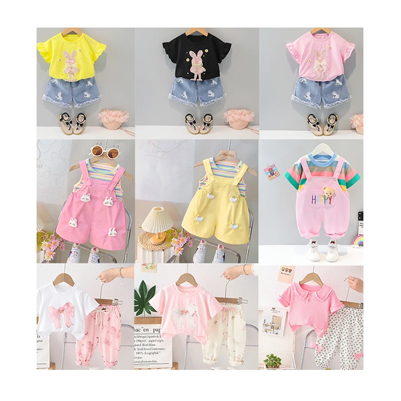Summer-Childrens-Clothes-Kids-Girls-Cute-Short-Sleeve-T-shirt-Denim-Shorts-Casual-Two-Piece-Clothing-Sets