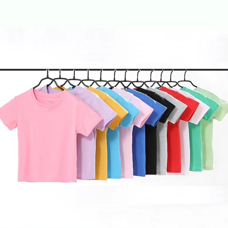 Summer-Childrens-Cotton-T-Shirt-Short-Sleeve-Solid-Color-Kids-Clothes-Boys-Girls-3-14-Years