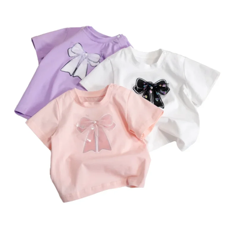 Summer-Cotton-Short-Sleeve-T-Shirt-for-Girls-Comfortable-O-Neck-Soft-Knitted-Animal-Pattern-Customizable-Logo-for-Kids