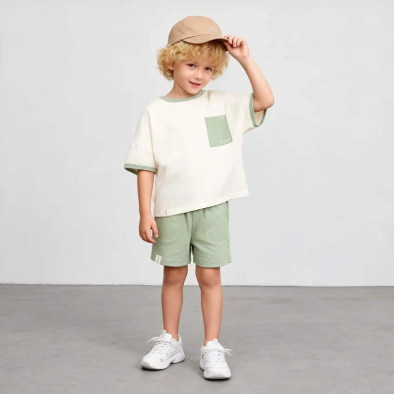 Summer-Customizable-Quick-Dry-Shirt-Short-Sleeve-Two-Pieces-Organic-Cotton-Kids-Childrens-Boy-Clothing-Sets-With-Pocket