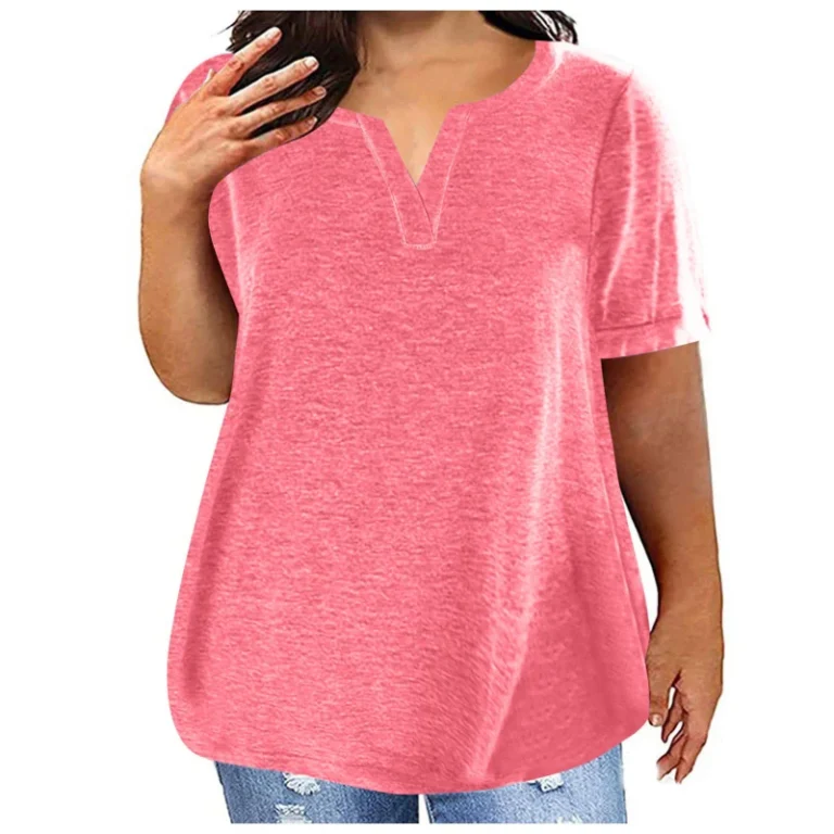 Summer-European-and-American-Style-Womens-Plus-Size-Loose-Casual-V-neck-Short-Sleeved-T-shirt-Supports-Customized-logo