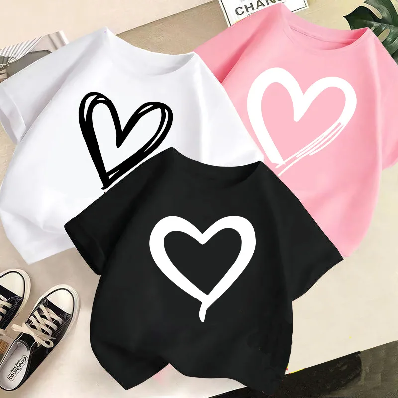 Summer-Fashion-Girls-Short-sleeve-Cotton-Moisture-wicking-T-shirt-Loose-Western-style-Childrens-Heart-print-Top