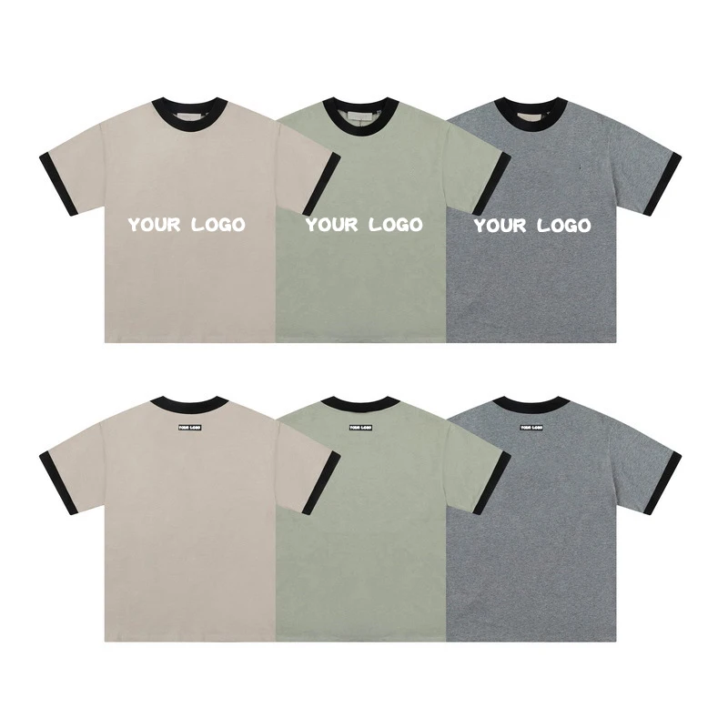 Summer-Fashion-Oversized-Heavy-100-Cotton-Blank-Short-Sleeve-Tee-Customized-Logo-Contrast-Color-Ribbed-Edging-Sleeve-T-Shirt