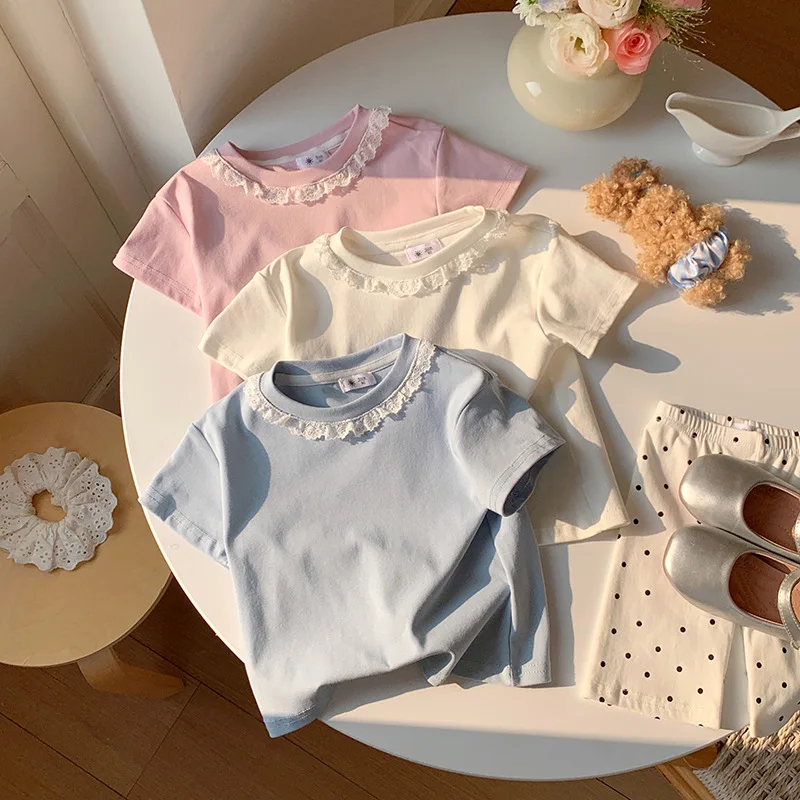 Summer-Girls-Lace-T-shirt-Kids-Loose-Casual-Solid-Color-Short-Sleeves-Crewneck-Tops-Baby-Girl-Cotton-Tees-Kids-Clothes-1-10-Years