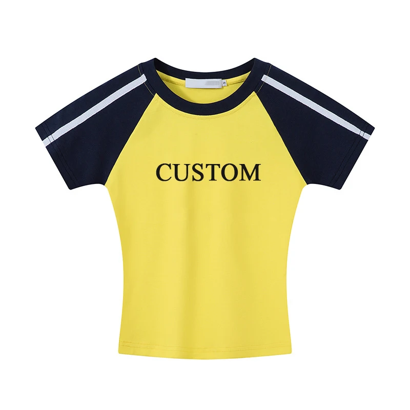 Summer-Hot-Girl-Sport-Slim-Fit-Raglan-American-Style-Crop-Top-Short-Sleeve-T-Shirt-for-Women-Custom-Letter-Logo-1