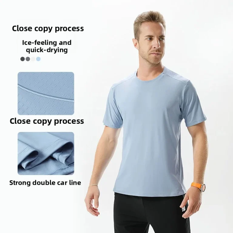 Summer-Ice-Silk-Breathable-Short-sleeved-Round-Neck-Solid-Color-Sports-T-shirts-for-Men-Quick-drying-Moisture-wicking-Tops