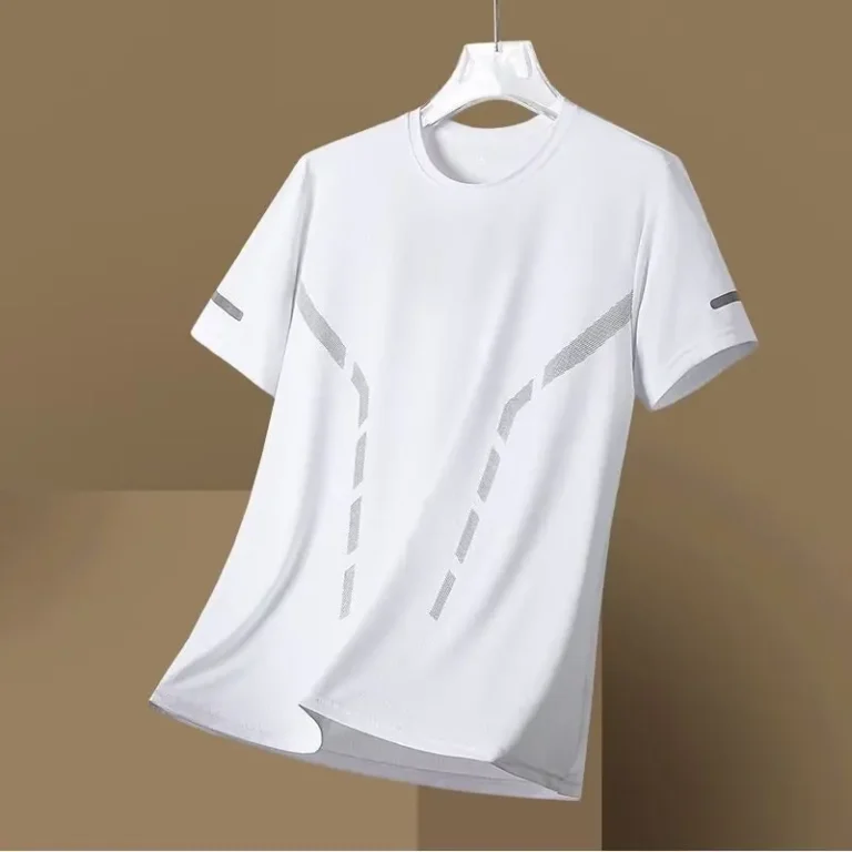 Summer-Ice-Silk-T-shirt-Mens-Neck-Pattern-Quick-drying-Short-sleeved-Sporty-Loose-Thin-Breathable-100-Polyester-Anti-wrinkle