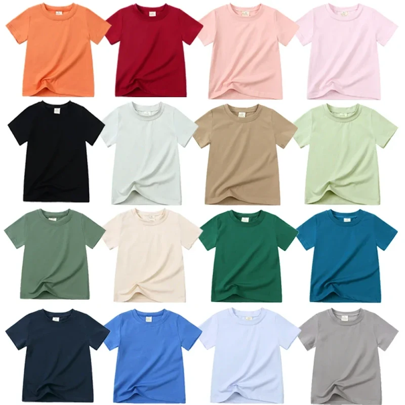 Summer-Kids-Boys-Girls-T-Shirt-Solid-Blank-Design-Breathable-Short-Sleeve-Casual-Shirt-Cotton-Baby-Gots-Grade-Sleeveless-Top