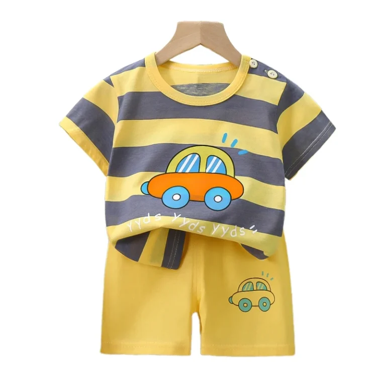 Summer-Kids-Casual-Outfit-Round-Neck-T-shirt-Shorts-Boys-Clothing-Sets