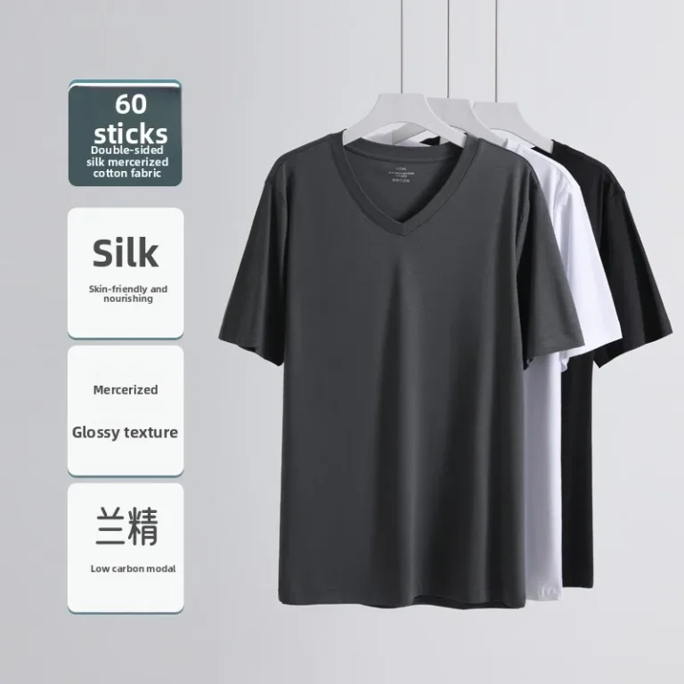 Summer-Mens-Solid-color-Short-sleeve-for-Modal-Casual-Top-V-neck-Mercerized-Cotton-T-shirt-Blank-Design-Suitable-Both