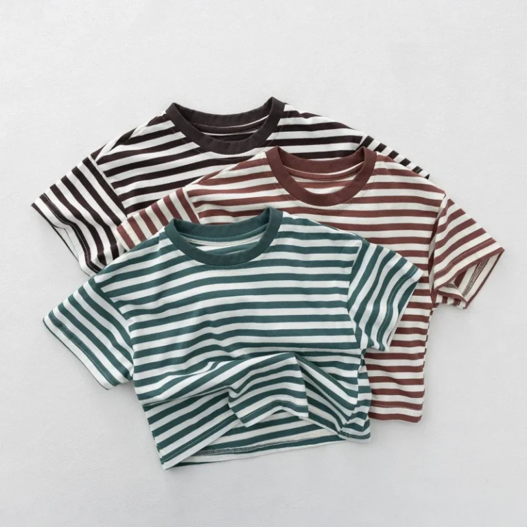 Summer-New-Childrens-Short-Sleeve-T-Shirt-Striped-Boys-Girls-Base-Shirt-Cotton-Top-Kids-Clothes