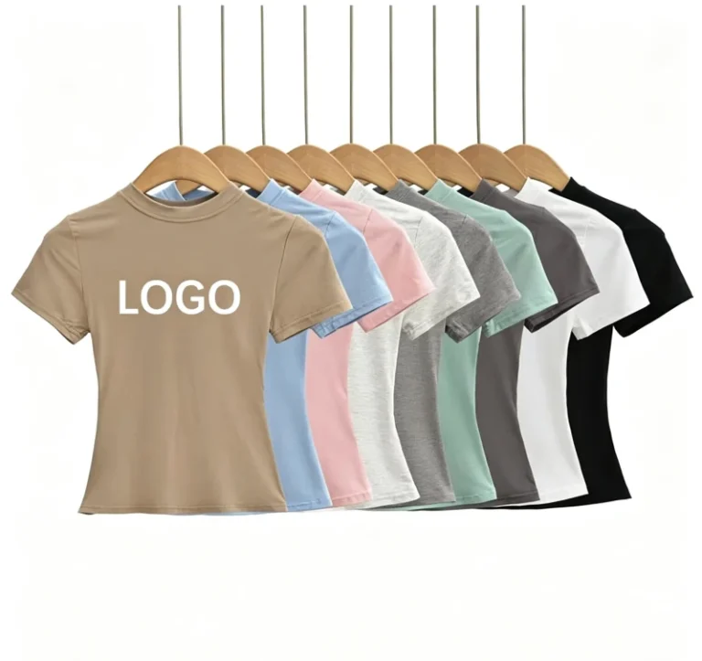 Summer-New-Style-Slim-Fit-Womens-Stretchy-Short-Sleeved-Casual-T-Shirt-with-Logo-for-Daily-Wear