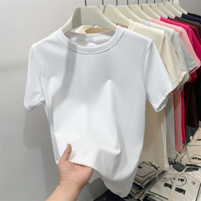 Summer-New-Womens-Simple-T-shirt-Round-Neck-Short-Sleeve-Solid-Color-Womens-Tops-Clothes-Base-Casual-T-shirt
