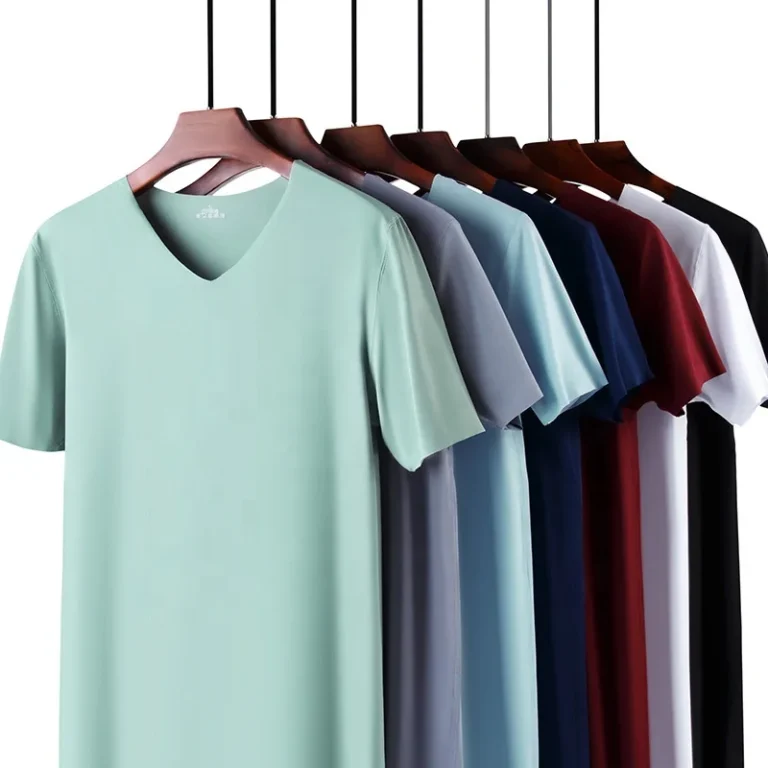Summer-Plus-Size-Mens-T-Shirts-Mens-Seamless-Short-V-Neck-Milk-Silk-Men-T-Shirt