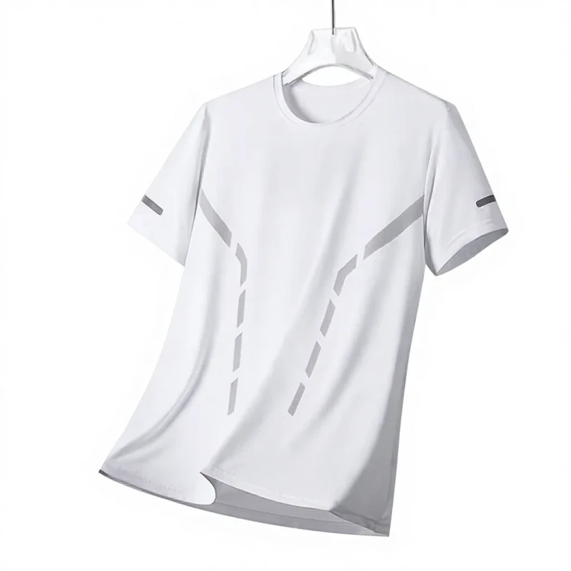 Summer-Polyester-T-shirt-Mens-O-Neck-Solid-Color-Quick-drying-High-Elastic-Breathable-Short-Sleeve-Sports-Loose