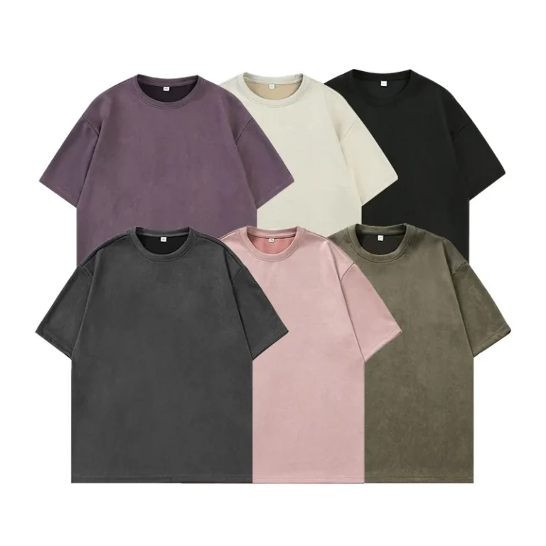Summer-Short-Sleeved-T-Shirts-for-Men-Women-Textured-Suede-Loose-Neck-Two-Open-220-Grams-Custom-Pattern