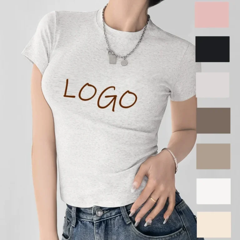 Summer-Slim-Fit-Basic-Elastic-T-Shirt-Y2k-Women-Custom-Cotton-Spandex-Tee-Tshirt-Girl-Blank-White-Women-Cropped-Baby-Tee