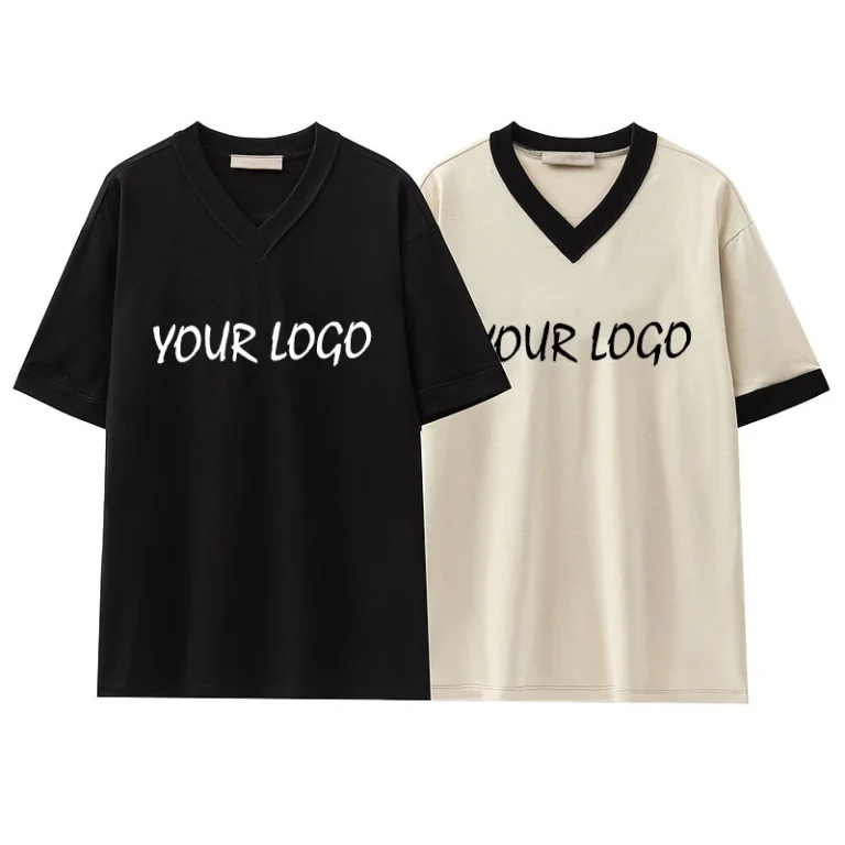 Summer-Sports-Casual-Cotton-Blank-Mens-Tshirt-Contrast-Color-Custom-Logo-V-Neck-Short-Sleeve-T-Shirt