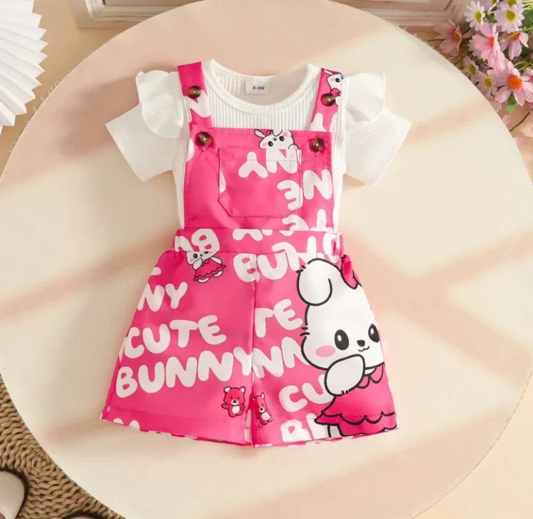 Summer-Sweet-Baby-Girl-Soft-Cotton-Pit-Strip-Short-Sleeve-T-Shirt-Letter-Cartoon-Printed-Strap-Shorts-Two-Piece-Set