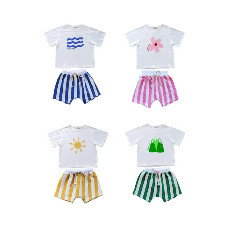 Summer-T-shirts-Cartoon-Bear-Shirt-Child-Clothes-Boys-and-Girls-Shirts-Set-Minimalist-Stripe-Kids-Set