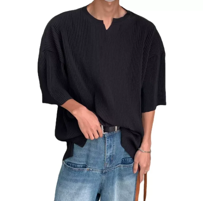 Summer-Trendy-Brand-T-Shirt-New-American-Style-V-Neck-Short-Sleeve-Solid-Fashionable-Casual-Loose-Fit-180-Grams-Silk-Screen