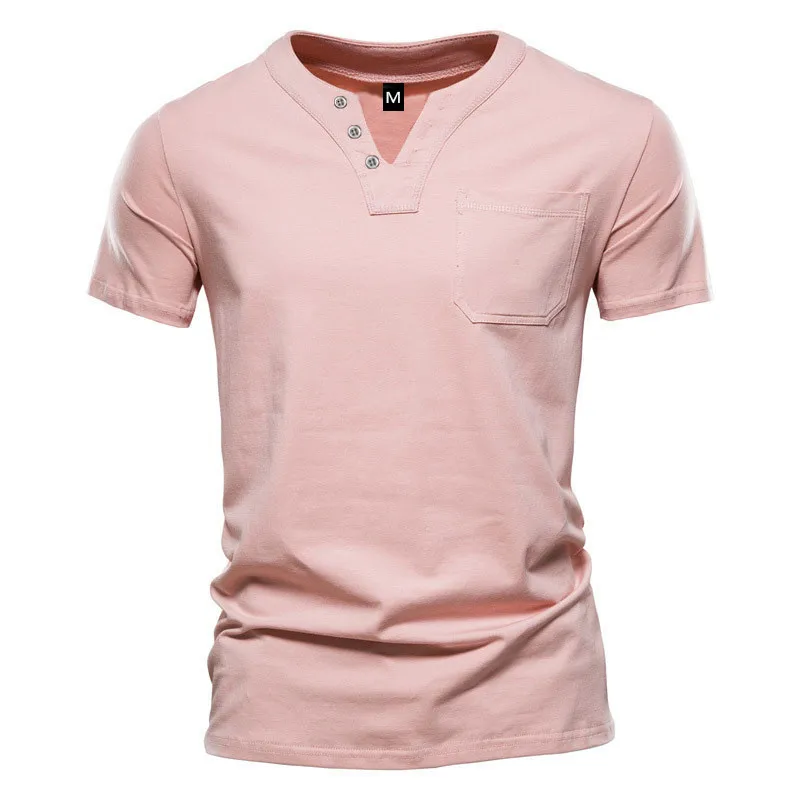 Summer-V-Neck-Casual-T-Shirt-for-Mens-Fashionable-Slim-Fit-Short-Sleeve-Customized-Logo