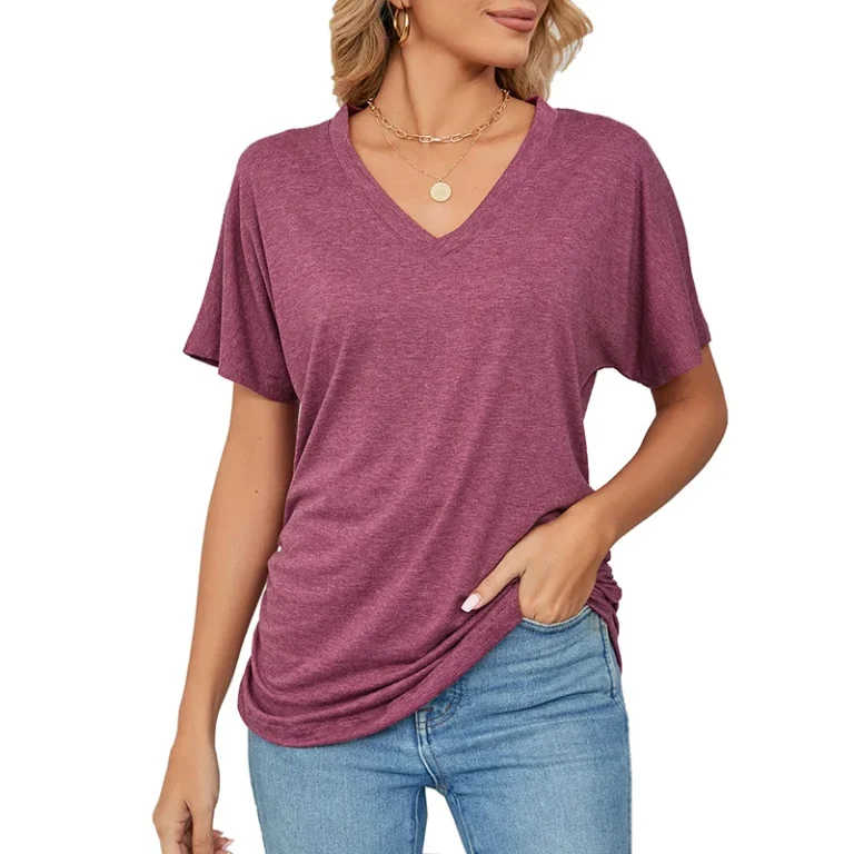 Summer-V-Neck-Womens-T-shirt-New-Casual-Pullover-Solid-Color-Loose-Tshirts-Fashion-Short-Sleeve-Ladies-T-Shirts