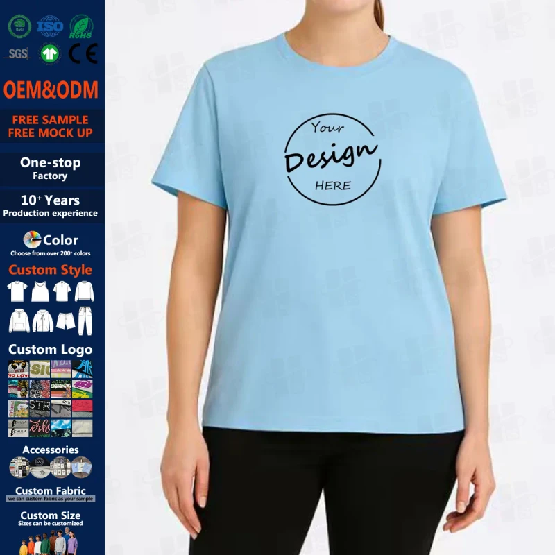 Summer-Women-100-280-Grams-Cotton-Heavyweight-Round-Neck-Short-Sleeve-Oversized-T-Shirts-Custom-Screen-Printing-Logo