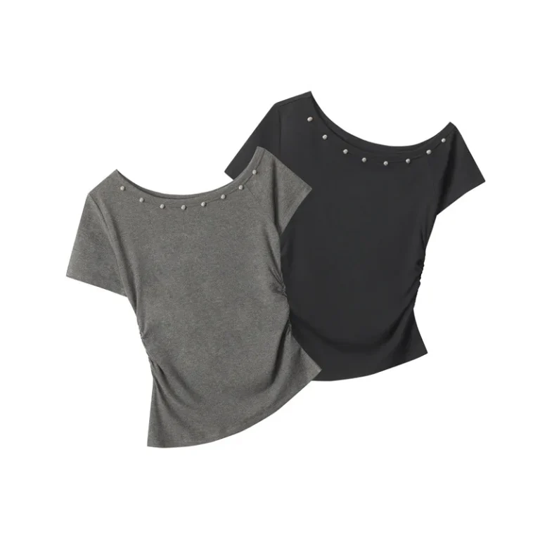 Summer-Womens-Hot-Girl-T-shirt-American-Style-Slim-Fit-Short-Sleeved-Top-Shoulder-Fashionable-Solid-Knitted