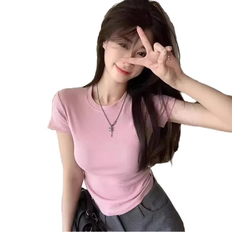 Summer-Womens-White-Short-Sleeve-T-Shirt-Korean-Regular-Fit-Casual-Hot-Girl-Inner-Wear-Top-Spandex-Polyester-New-Base