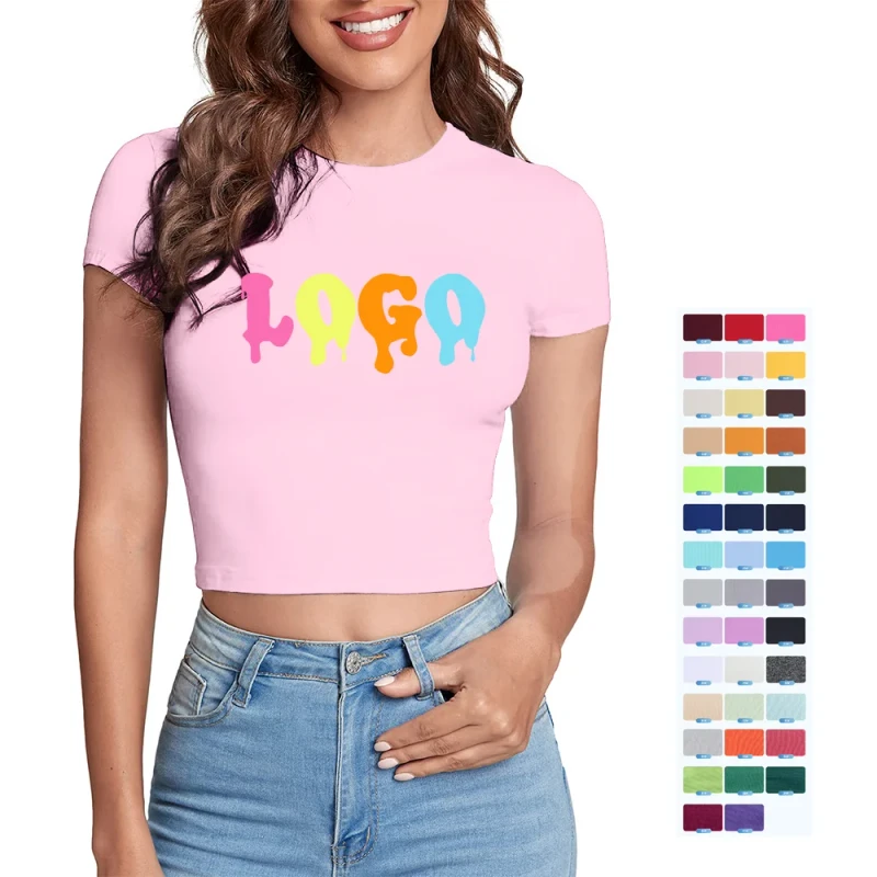 Summer-Y2K-Style-Cropped-Top-for-Women-and-Babies-Slim-Fit-Round-Neck-T-Shirts-with-Custom-Logo-Eco-Friendly