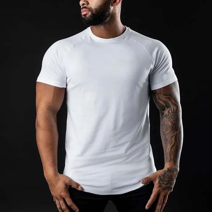 Sweat-Absorbent-Men-Running-Short-Sleeve-Blank-Curved-Hem-Gym-T-shirt-95-Cotton-5-Spandex-Crew-Neck-Sports-T-Shirts