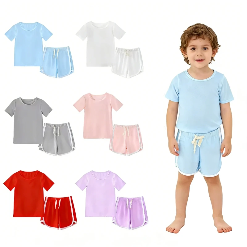 T-Shirt-Manufacturer-Supply-Kids-T-Shirt-and-Short-Set-Skin-friendly-Childrens-Summer-Clothes-Matching-Boys-Clothing-Sets