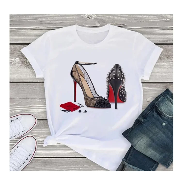 T-shirt-High-Quality-Fashion-Urban-Girls-High-Heels-Printed-Loose-O-Collar-Womens-Casual-T-shirt-Summer-Sales
