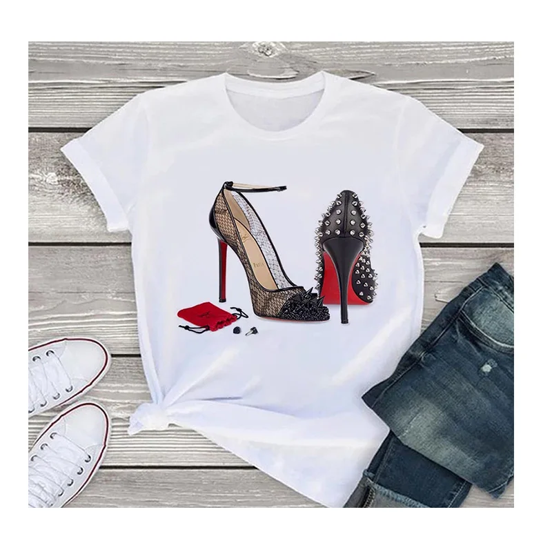 T-shirt-High-Quality-Fashion-Urban-Girls-High-Heels-Printed-Loose-O-Collar-Womens-Casual-T-shirt-Summer-Sales