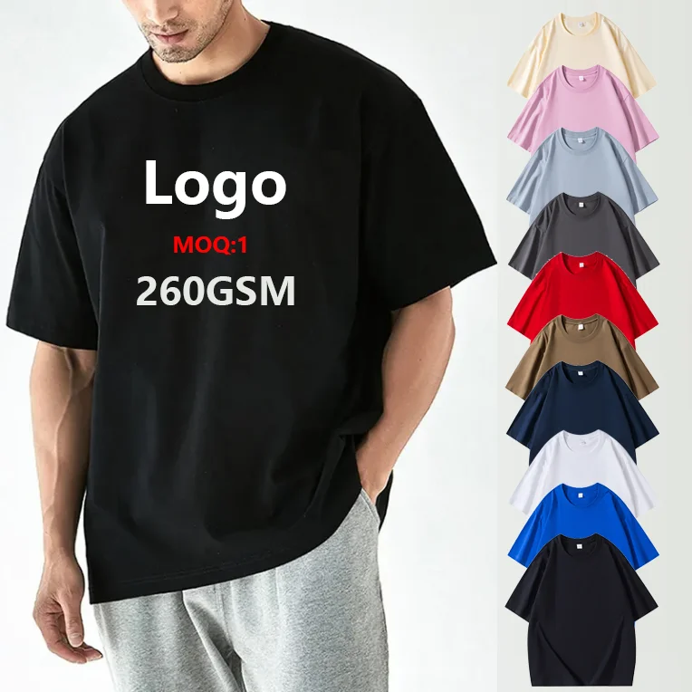 Thick-260GSM-100-Cotton-Custom-T-shirt-High-Quality-Mens-T-Shirts-Screen-Printed-LOGO-Custom-Mens-T-Shirt